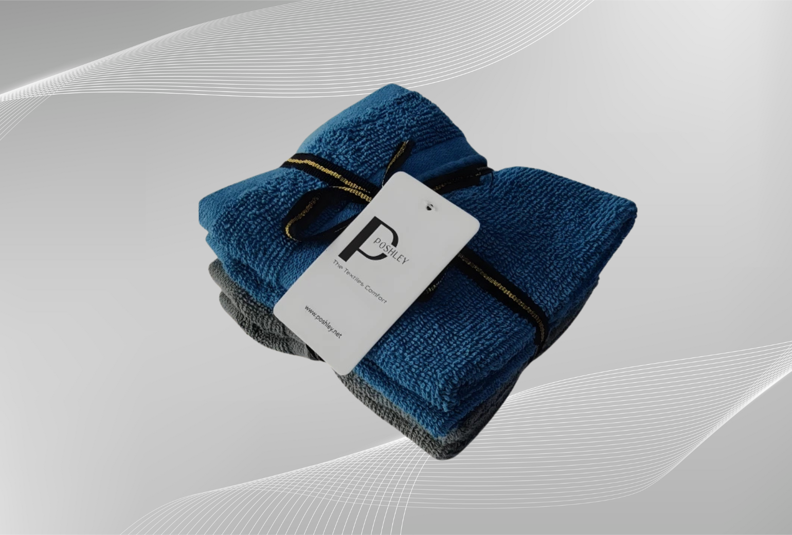 Premium Towel Pack of 3 - Navy & Grey
